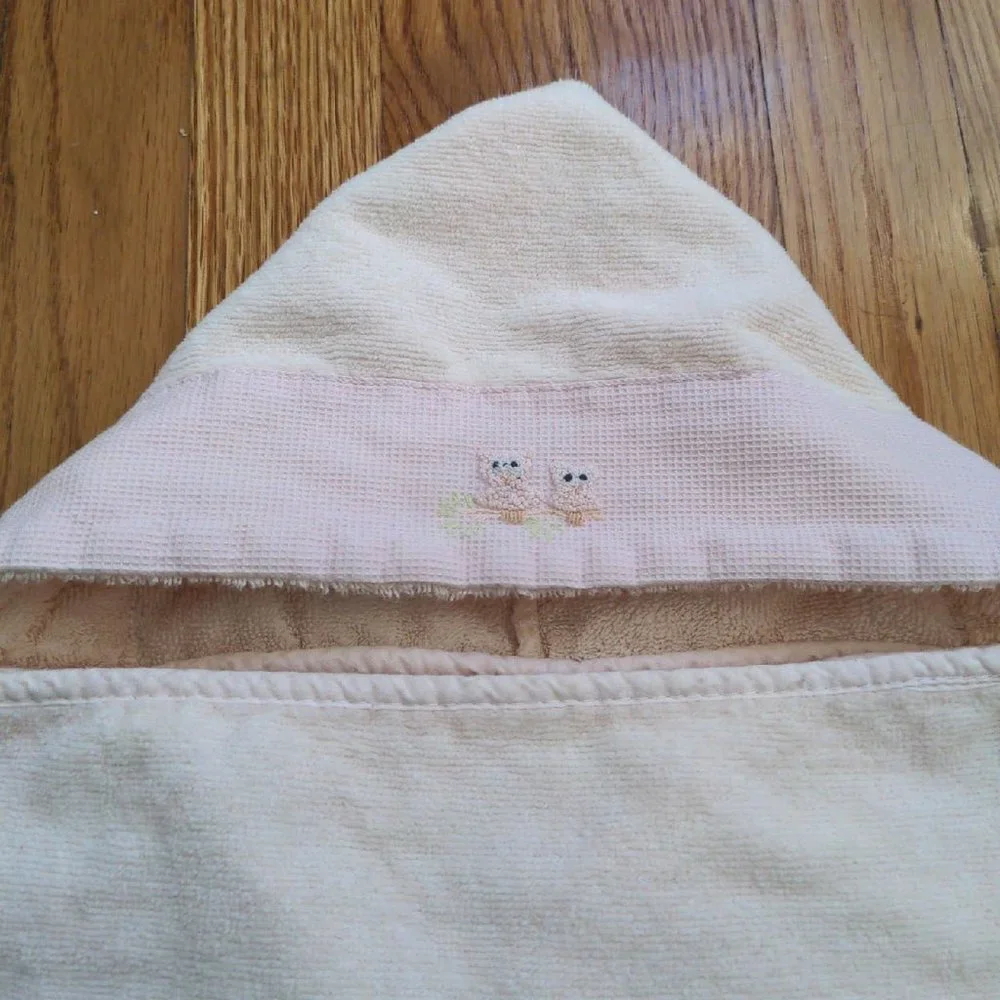 Baby Infant Newborn Towel Embroidered Owls Pink Bathing Bath
